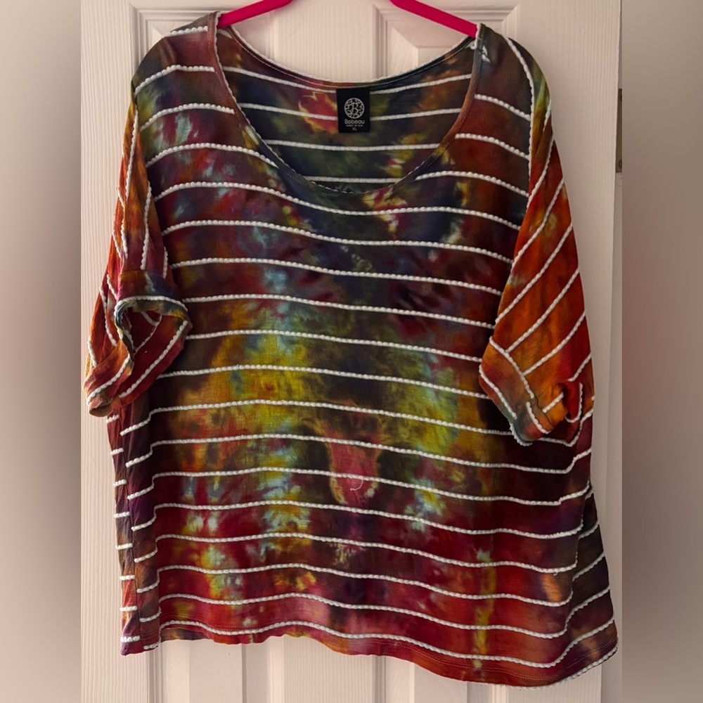 Bobeau Multicolor Striped Tie-Dye Top